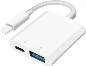 USB Camera Adapter USB Female OTG Adapter for iPhone iPad Portable USB Adapter for iPhone with Charging Port No Application Plug and Play