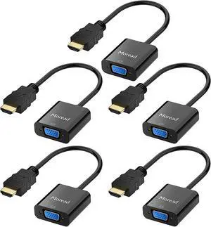 HDMI to VGA 5 Pack Moread Gold-Plated HDMI to VGA Adapter (Male to Female) for Computer Desktop Laptop PC Monitor Projector HDTV Chromebook Raspberry Pi Roku Xbox and More - Black