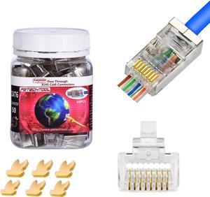 PETECHTOOL RJ45 Shielded Cat5 CAT6 Connector 8P8C End Pass Through Plugs Gold Plated (50 Packs)