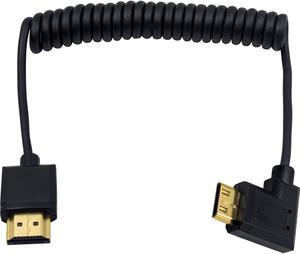Duttek Mini HDMI to Standard HDMI Cable, Mini HDMI to HDMI Coiled Cable, Ultra-Thin Left Angled HDMI Male to Mini HDMI Male Coiled Cable Support 4K Ultra HD, 1080p, 3D (HDMI 2.0) (1.2M/4FT)