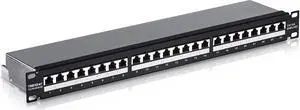TRENDnet 24-Port Cat6A Shielded Patch Panel, 1U 19" Metal Housing, 10G Ready, Cat5e,Cat6,Cat6A Compatible, Cable Management, Color-Coded Labeling for T568A and T568B Wiring, Black, TC-P24C6AS