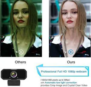 HD Webcam 1080P with Microphone, PC Laptop Desktop USB Webcams, Pro Streaming Computer Camera for Video Calling, Recording, Conferencing, Gaming, 110-Degree Widescreen Web Camera with Rotatable Clip