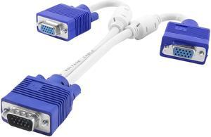 Unique Bargains 25cm 15 Pins VGA Male to Dual Female Spliter Cable Line Blue White for PC