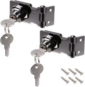 2.5-inch Keyed Hasp Locks Zinc Alloy Twist Knob Keyed Locking Hasp W Screws for Door Cabinet Keyed Alike Black 2Pcs