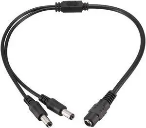 Unique Bargains DC 5.5x2.1mm 1 Female to 2 Male M/F Y Splitter CCTV Camera Power Cable Black