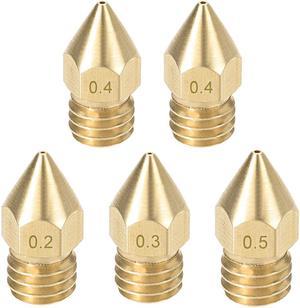 5pcs 3D Printer Nozzle,Brass MK8 Nozzle 0.2mm,0.3mm,0.4mm,0.5mm,Extruder Print Head for 1.75mm Makerbot Creality CR-10 ANET A8 CR-10 M6 3D Printer