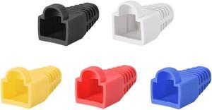 RJ45 Boots Cover Anti Dust Protector for Network Cable Cat5 Cat5E Cat6 5in1 Set 6mm Hole Dia Red Blue Yellow Black White Plastic 50Pcs