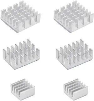 Silver Tone Aluminum Heatsink with Adhesive Pad for RPI, 14x14x6mm, 14x10x6mm, 9x9x5mm,2 Set Total 6pcs