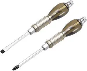 PH2 Phillips / 1/4-Inch Slotted Magnetic Impact Screwdriver Set of 2 Pieces with 3-Inch Cr-v Shaft and Hex Bolster Strike Cap
