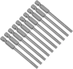 10Pcs 1/4" Hex Shank 75mm Length Magnetic SL4 Slot Head Screwdriver Bits S2 Alloy Steel