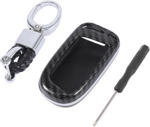 Carbon Fiber Pattern Remote Key Fob Chain Cover Case Ring Accessories Set for Jeep Cherokee