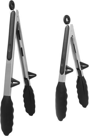 Unique Bargains Kitchen Tong Set for Cooking Stainless Steel Tongs with Stands Silicone 2pcs - Burgundy