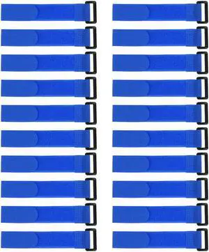 20pcs Hook and Loop Straps, 1-inch x 8-inch Securing Straps Reusable Fastening Cable Tie (Blue)
