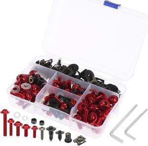 195pcs Universal Motorcycle Fairing Body Bolts Fastener Clips Screws Nuts Red for Kawasaki for Suzuki for Honda for Yamaha for BMW