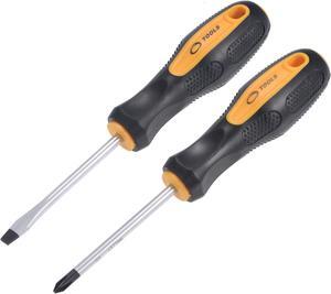 #2 Phillips / 5mm Slotted Magnetic Screwdriver Set, 3" S2 Steel Round Shaft Non-Slip Black+Yellow Handle