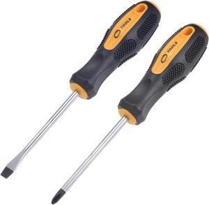 #2 Phillips / 7mm Slotted Magnetic Screwdriver Set, 4" S2 Steel Round Shaft Non-Slip Black+Yellow Handle