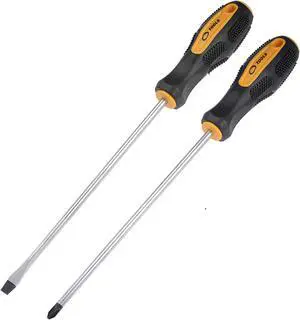 #2 Phillips / 7mm Slotted Magnetic Screwdriver Set, 8" CR-V Round Shaft Non-Slip Black+Yellow Handle