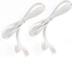 3.3Ft 1M Length 6P2C Telephone Phone Extension Line Cable White 2Pcs