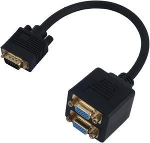 Black 30cm 1 Male VGA to 2 Female VGA HD15 Splitter Cable Adapter