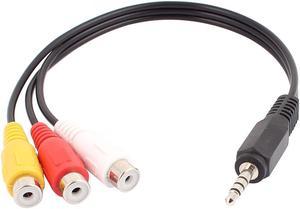 3.5mm 4 Pole 3 Ring Plug to 3 RCA Female Connector Adapter Audio Cable Lead