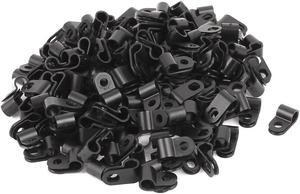 200Pcs Black Plastic R Type Cable Clip Clamp for 6mm Dia Wire Hose Tube