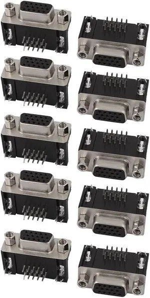 10Pcs DB 15 Pin 3 Row Female D-SUB VGA Connector PCB Mounting Right Angle