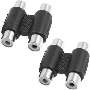 Unique Bargains 2 Pcs 2 AV RCA Female Coupler Extension Adapter Black Silver Tone