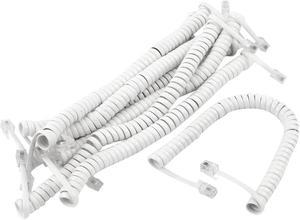 Unique Bargains 8 Pcs 1.5M Stretchable RJ9 4P4C Plug Coiled Telephone Handsets Cable Cord White