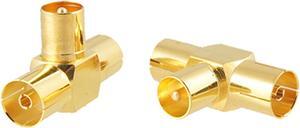 Unique Bargains 2Pcs 1 Male Plug to 2 Female Jack TV PAL RF Coax Connector Adapter T Splitter