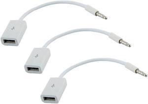 3.5mm AUX Audio to USB 2.0 Cable Adapter Cord Car MP3 White 3 Pcs