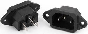2Pcs Pannel Mount 3 Pin IEC320 C14 Male Plug Power Inlet Socket Black AC250V 10A