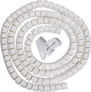 10mm Flexible Spiral Tube Cable Wire Wrap Computer Manage Cord White 5Ft w Clip