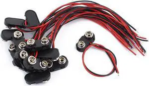 14pcs 15cm Wire Faux Leather 9V Block Battery Clips Buckles Black Red