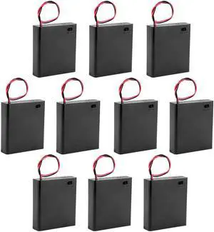 Unique Bargains 10 Pcs 6V Battery Case Storage Box 4 x 1.5V AA Batteries ON/OFF Switch w Cover