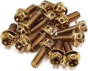 14pcs Gold Tone M6 x 15 Motorcycle Stainless Steel Titanium Plated Hexagon Bolts Clips Screws