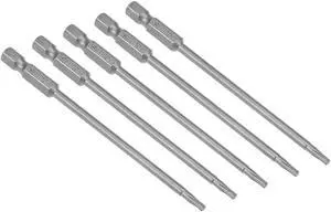 5pcs 100mm Long 1/4" Hex Shank T10 Magnetic Torx Head Screwdriver Bits S2 High Alloy Steel