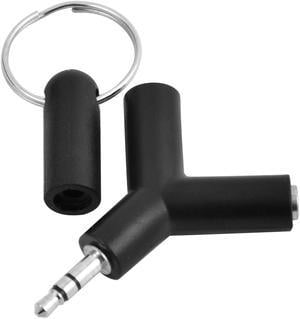 Y Shaped 3.5mm Male to Double 3.5mm Female Jack Adapter Connector Keyring Black