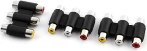 Audio Metal Female to Female 3 RCA AV Coupler Cable Adapter Connector Black 3pcs