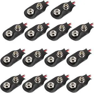 14pcs DC 9V Battery Clip I-Type Buckle Connector Faux Leather Housing Lead Wire 14.5cm Length