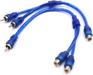 2Pcs Blue Female to Male RCA Splitter Adapter Car Audio Stereo Y Cable Wire Kit