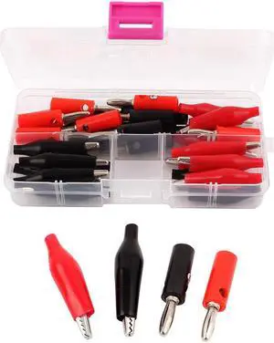 32Pcs Black Red Plastic Coated Alligator Clip + Banana Plug for Multimeter Test