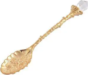 Stainless Steel Flower Pattern Mini Dessert Coffee Tea Spoon Gold Tone