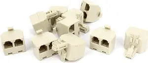 Unique Bargains 3 Port RJ11 6P4C Male to Dual Female Telephone Line Splitter Connector 10 Pcs