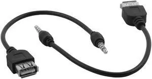 Laptop Computer USB 2.0 Female to 3.5mm Male Plug Extension Cable Black 2pcs