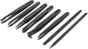8 Pcs Black Plastic ESD Safe Anti Static Tweezer Maintenance Repair Tool