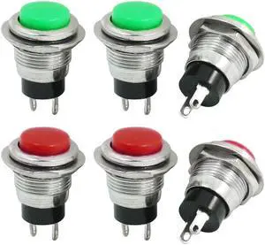 Unique Bargains 6pcs 12mm Momentary SPST Red Green Push Button Switch AC125V 6A 250V 3A