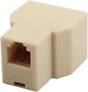 RJ12 6P6C 1 Female to 2 Female Telephone Wire Cable Connector Splitter Beige