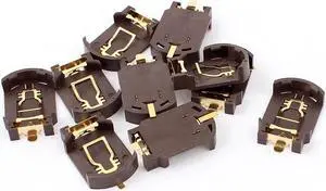 10Pcs Plastic Button Cell Battery Socket Holder for CR2032 Brown
