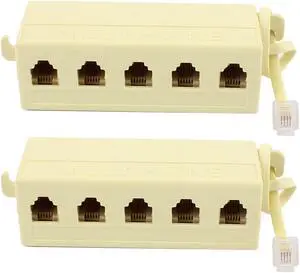 Unique Bargains2 Pcs Plastic Housing Telephone ADSL Modem 6P4C 1 to 5 Line Splitter Filter