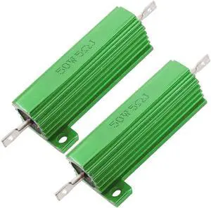 2 Pcs Green 50W Watt 5 Ohm 5% Tolerance Aluminum Shell Wire Wound Resistors
